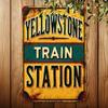 Exquisite Yellowstone Train Station Sign, Aluminum Wall Art. Vintage Ironwork, Perfect To Decorate Cafes, Caves & Garage Spaces.