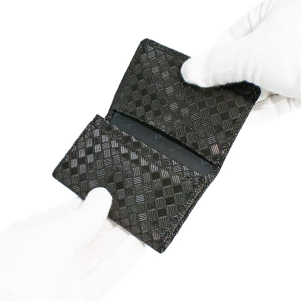 Визитница Inden большой емкости из оленьей кожи черного цвета с черным лаком, узор Ajiro Net [Indenya] 2501-01-158