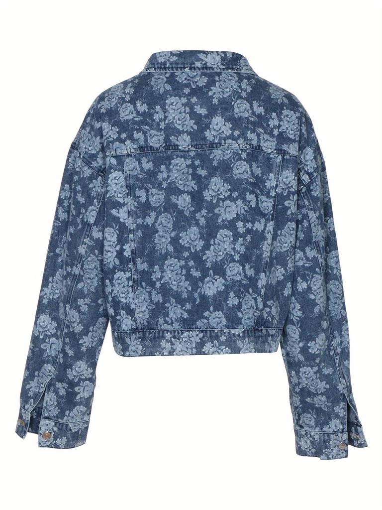 Женская джинсовая куртка с цветочным принтом - Европейский и Американский Весенний/Осенний Повседневный Однобортный