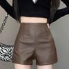 Женская одежда для ранней осени Petite Кожа PU Широкие Штаны Супер Короткие Черные Высокая Талия А-силуэт Короткие Шорты Мини Шорты Универсальные Облегающие Горячие Штаны