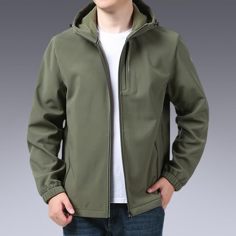 New Soft Shell Jacket Middle-aged and Young Hooded Casual Men's Jacket Autumn Hooded Solid Color Light Coat Top