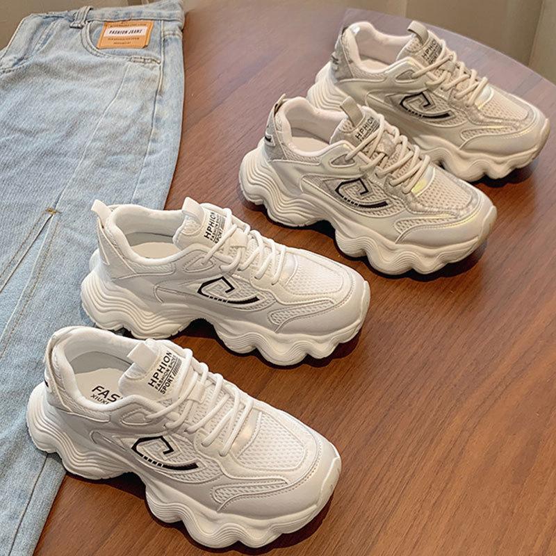 Папины кроссовки Инс Модные Новые Летние Сетчатые Дышащие Кожаные Толстая Подошва Увеличивающие Рост Легкие Повседневные Спортивные Кроссовки Женские