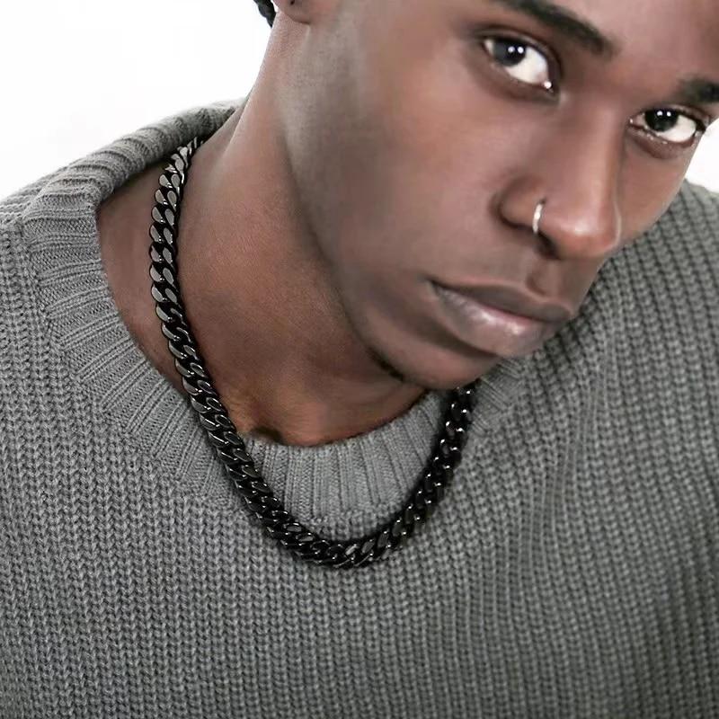 Базовые кубинские ожерелья из нержавеющей стали в стиле панк 3,5,7 мм для мужчин и женщин, колье-цепочки черного и золотого цвета, однотонные металлические украшения