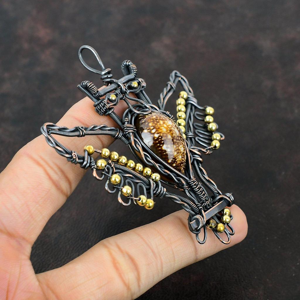Cowrie Shell Pendant Copper Wire Wrapped Pendant Beautiful Copper Jewelry Handmade Pendant Owl Pendant Genuine Gemstone Jewelry Gift For Mom