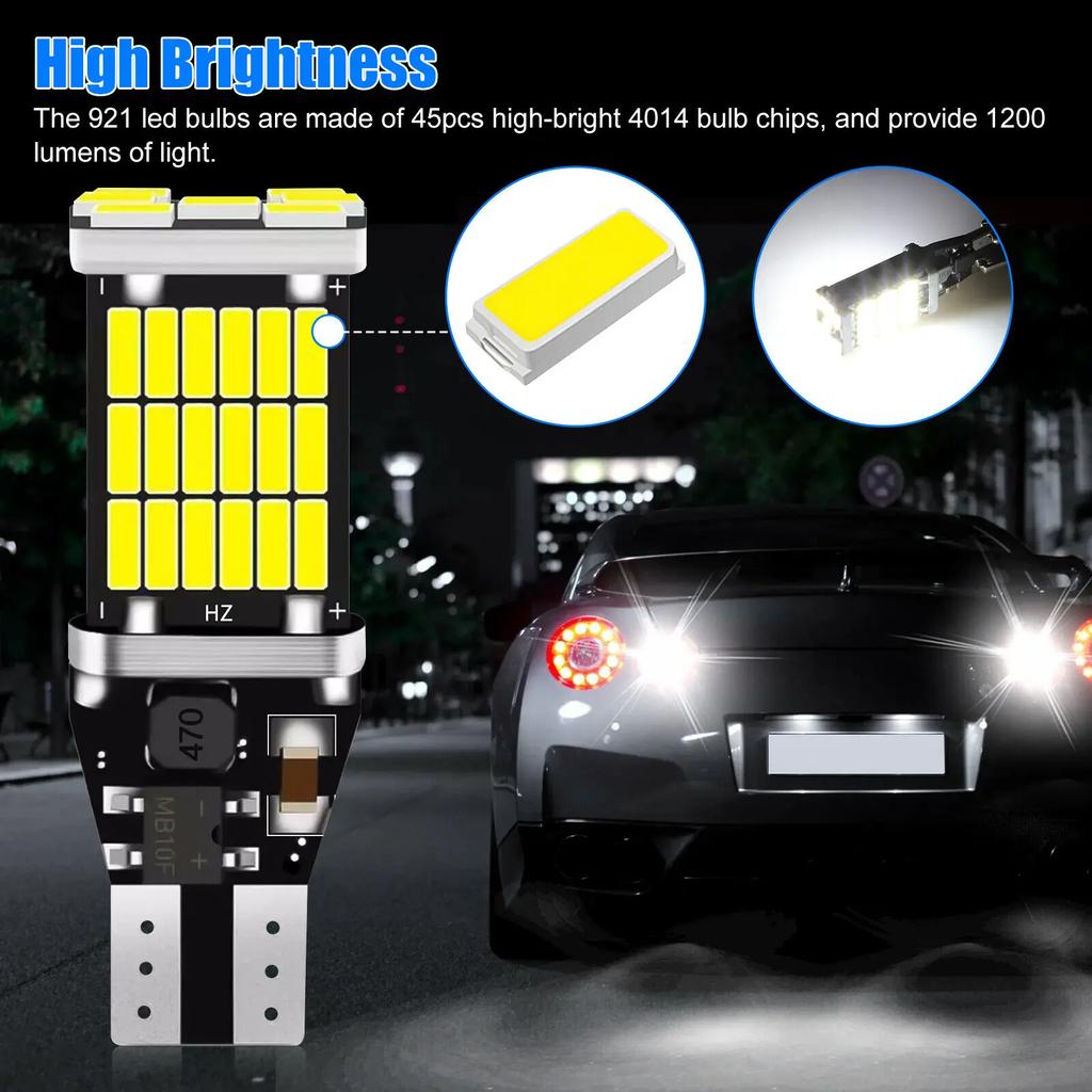 10 шт. W16W 921 10 шт. светодиодные лампы T15 168 194 сигнальные лампы Canbus 45-SMD для салона автомобиля, плафоны освещения, парковочные габаритные огни 6000K 12V