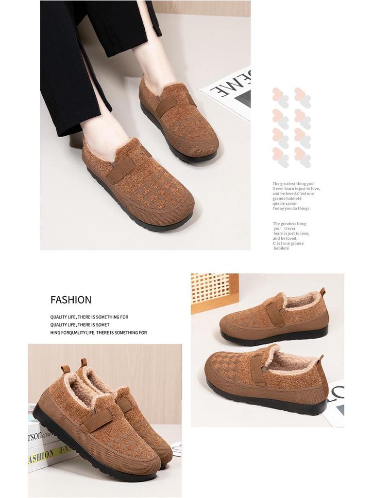 Women's Velvet-Lined Non-Slip Winter Shoes - Warm Round-Toe Flats for Middle-Aged and Older Adults