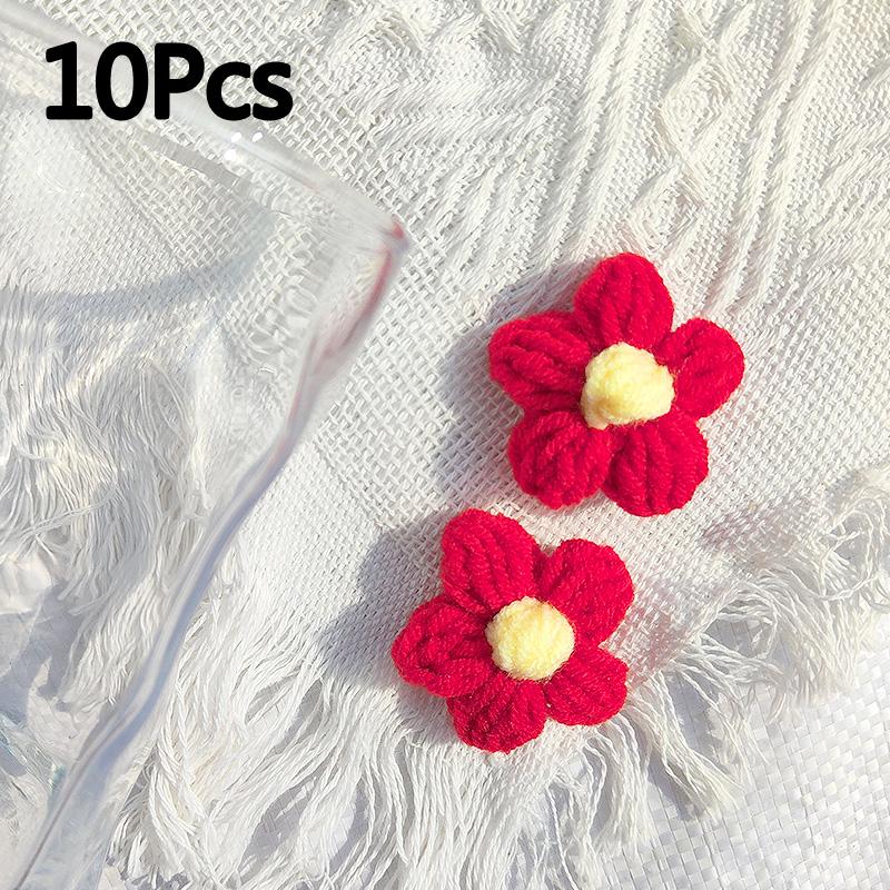 10 шт. вязаные цветы аппликация для одежды шляпа заколка для волос ручная вязка пуховый цветок своими руками нашивки декор швейные аксессуары