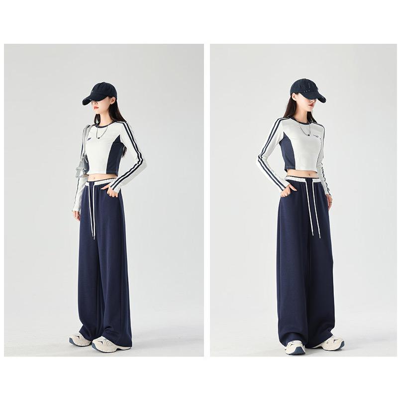 Женские свободные спортивные повседневные широкие брюки весна-осень на шнурке модные дизайнерские спортивные брюки с высокой талией эластичные спортивные брюки