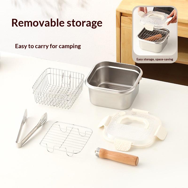 Кастрюля для фритюра из нержавеющей стали Сковорода Экономичная квадратная глубокая сковорода-фритюрница с корзиной и ручкой Универсальная фритюрница с крышкой