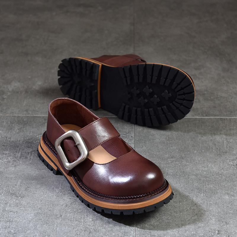 Johnature Модные универсальные туфли Мэри Джейн с металлической пряжкой и круглым носком на толстой подошве, женская обувь из натуральной кожи