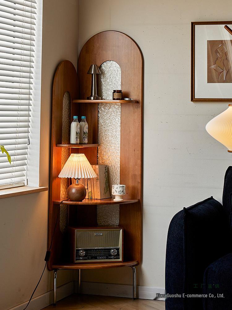 Chinese Solid Wood Corner Cabinet: Retro Bookcase & Sideboard Storage for Living Room