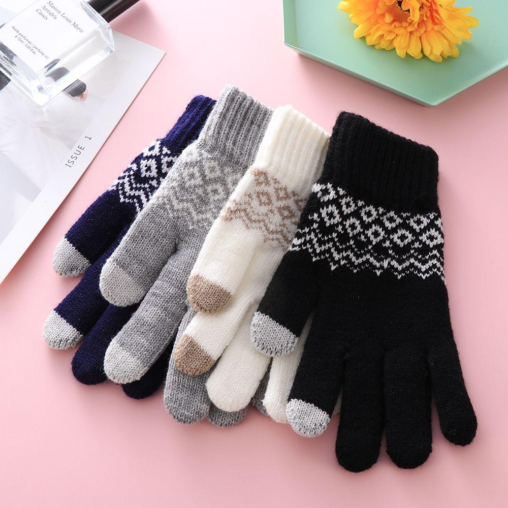 Outdoor Driving Cycling Elastic Cuff Warm Knit Gloves Touch Screen Gloves Mittens Winter Gloves