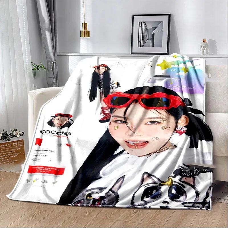 Japanese HipHop Girl Group Xg Character Print Blanket Shooting Stars Warm Plush Cozy Throw Blanket for Beding Couch Fans Blanket