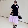 MODIQUE Summer Plus Size New Women Vintage Loose T-Shirt Floral Printing Pleated Patchwork Long Dresses Female Casual Short Sleeve O-Neck Dresses