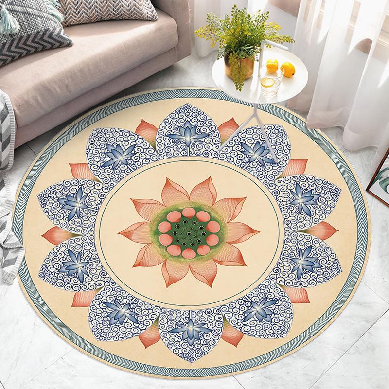 Винтажный круглый ковер для гостиной, коврик для машинной стирки, ковер с низким ворсом, коврик для двери в помещении
