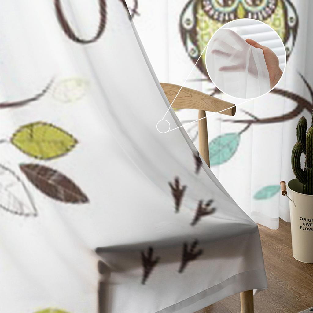 Five Different Owls Sitting On The Tree Brunches Tulle Sheer Curtains for Living Room Kitchen Decoration Voile Organza Curtains