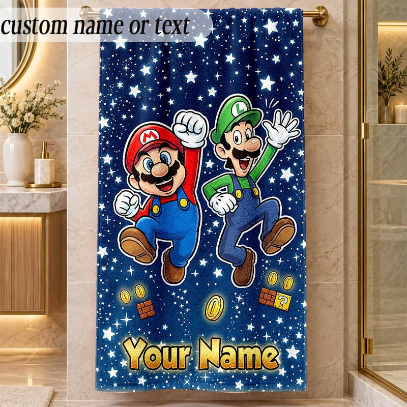 Beach TowelSuper Mario Custom Name Text Personalized Soft Towel for Beach Pool Indoor Home Decor Gift