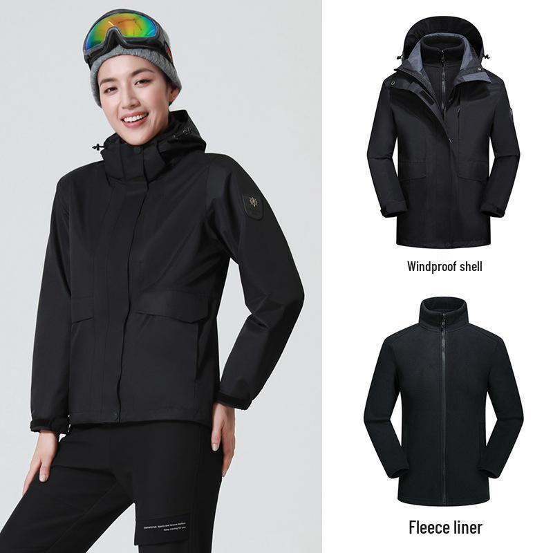 Мужская и женская отстегивающаяся флисовая ветровка три в одном: Ветрозащитная, Водонепроницаемая, Теплая куртка для пеших прогулок для пар.