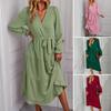 Women's Long Sleeve Maxi Dress Casual A-line Swing Flowy Tiered Long Dress Summer V Neck Lace Up Beach Sundress