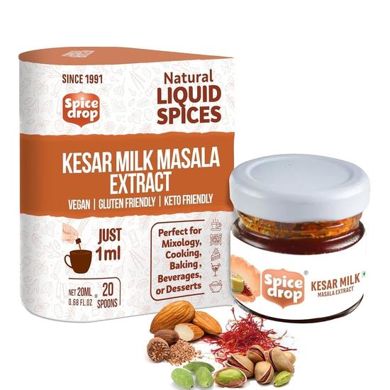 Spice Drop Kesar Milk Masala Extract | Authentic Kashmiri Kesar, Almonds| Rich Flavor & Aroma | No Added Color Non-GMO | 20ML