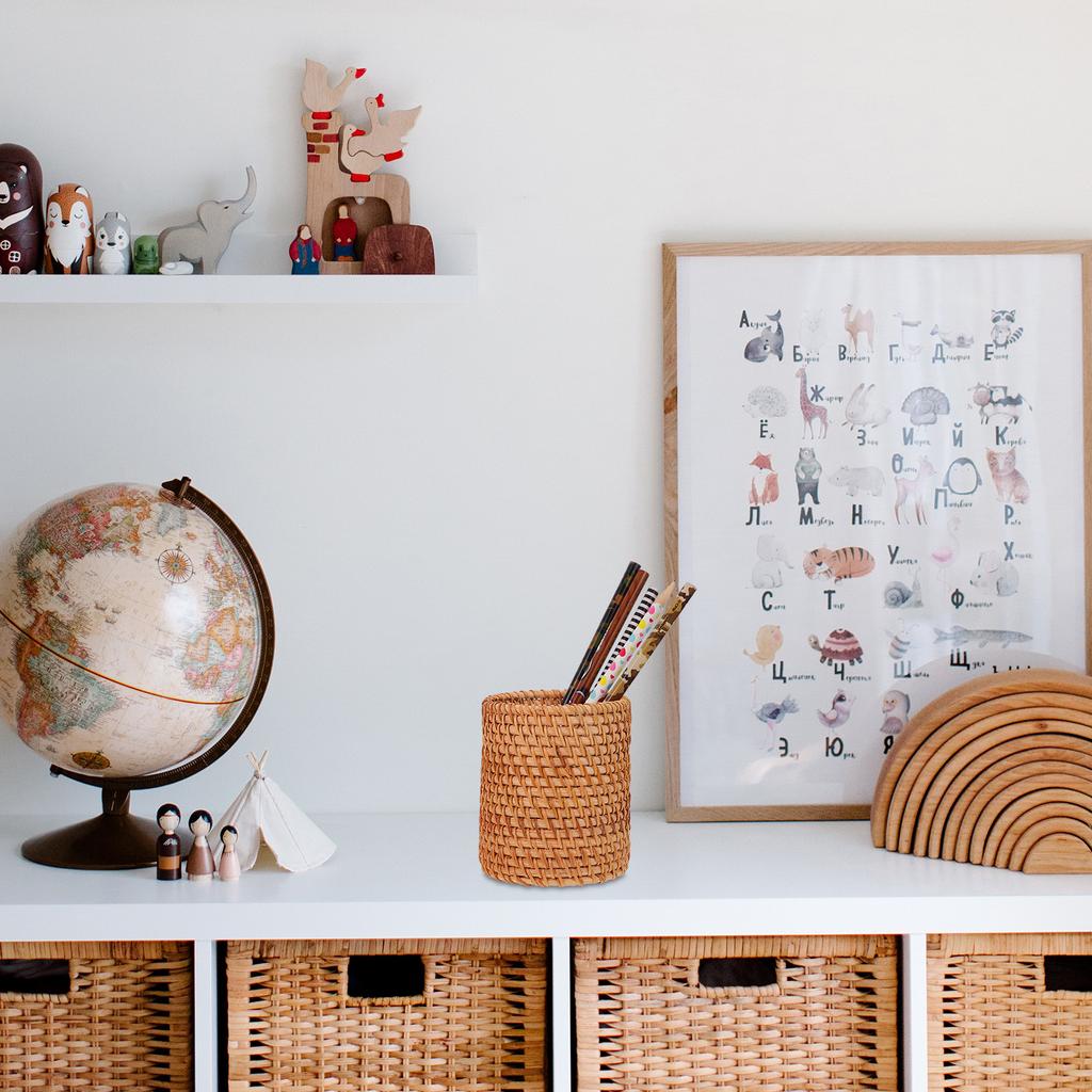 Трубка для хранения из ротанга, сервировочная посуда, домашний декор в стиле бохо, тканая корзина, держатель для ручек, посуда, деревянный контейнер для офиса