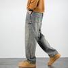 Men's Retro Wide-Leg Straight Jeans - Casual Spring/Autumn Drape Trousers