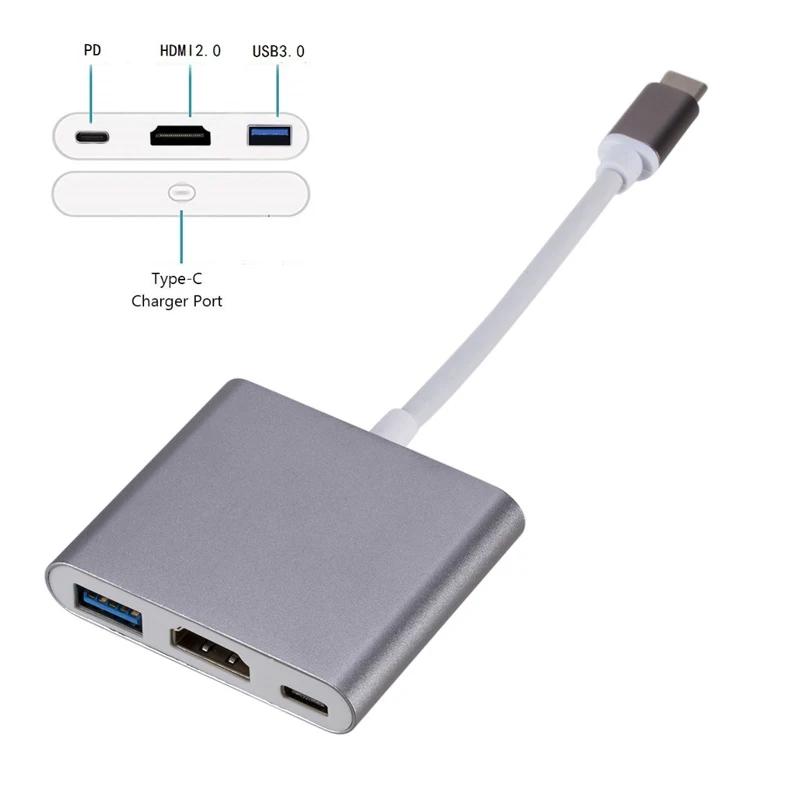 3 в 1 Type C - HDMI-совместимый USB 3.0 зарядный адаптер USB-C 3.1 Hub для Mac Air Pro Huawei Mate10 Samsung S8 Plus