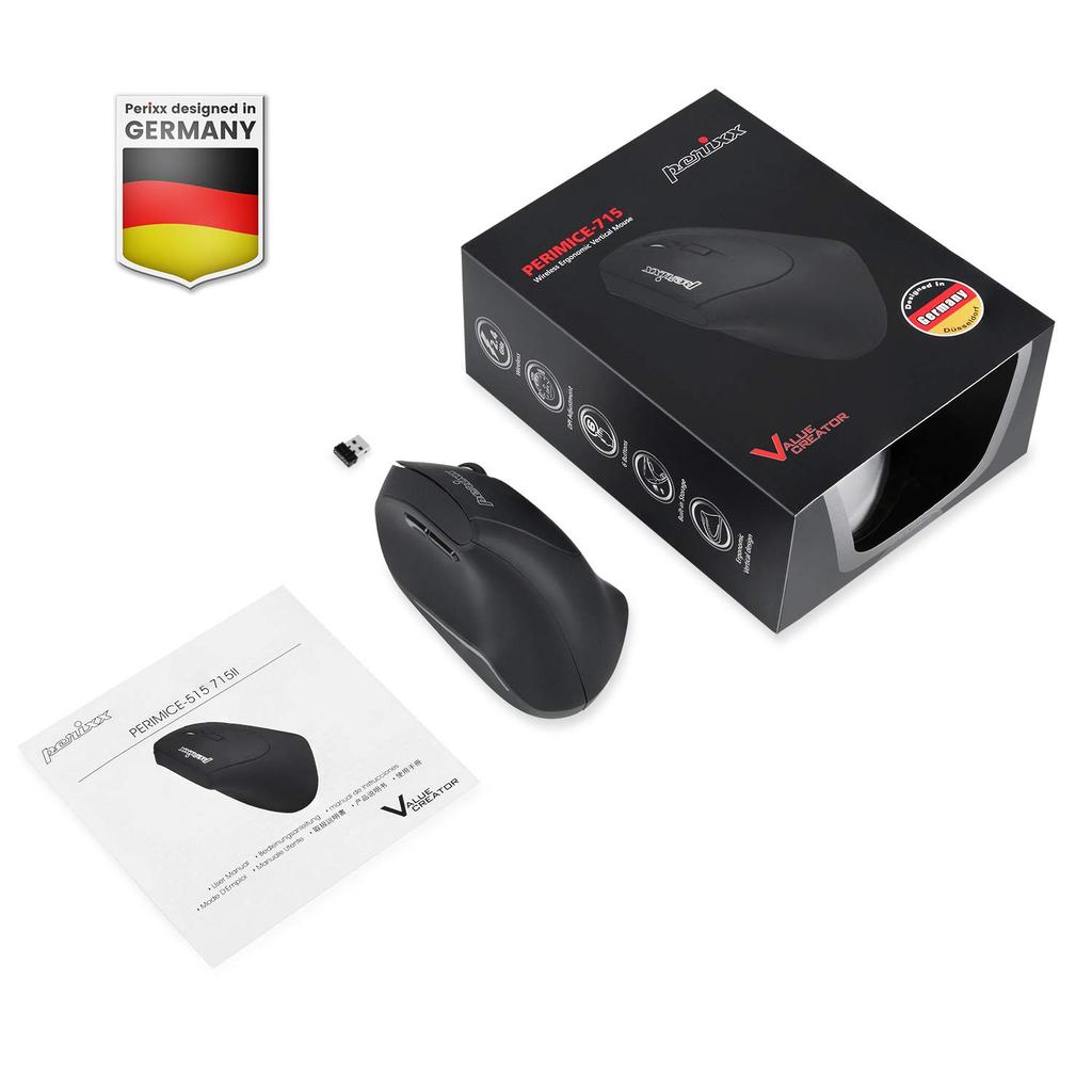 Perixx Эргономичная мышь вертикальная USB Эргономичный дизайн PERIMICE-715II для правой руки (беспроводной)
