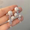 Zircon Flower Earrings for Women Without Piercing Luxury Imitation Pearl Earrings