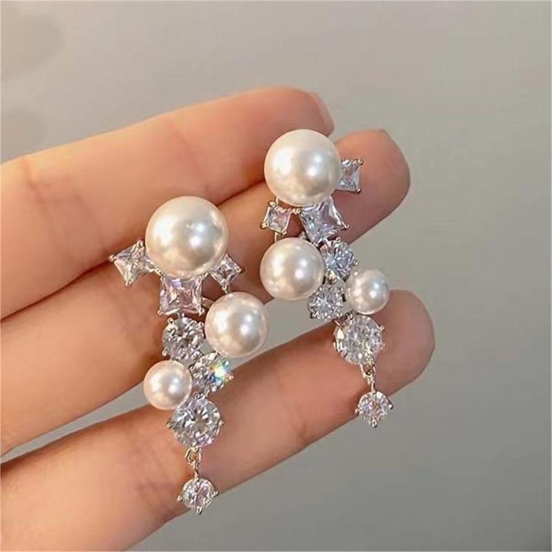 Серьги-цветы из циркония для женщин без пирсинга, роскошные серьги с имитацией жемчуга