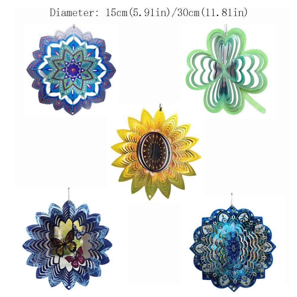 3D Mandala Wind Chime Vibrant Color Butterfly Butterfly Wind Spinner Four-leaf Clover Stainless Steel Flower Rotating Pendant