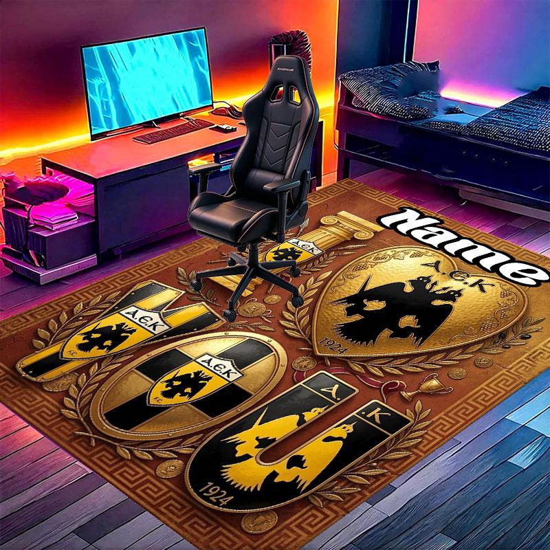 Custom Name Personalized AEK Athens FC Print Carpet, Versatile Home Decor Rug, for Playroom, Apartment, Balcony, Entryway, Hallway Gift