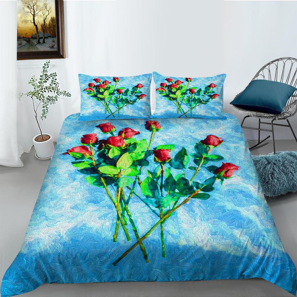 3D Flower Bedding Set King Queen Bed Duvet Cover Pillowcase 2/3pcs Women and Girls Duvet Cover Soft Quick Drying Home Textile