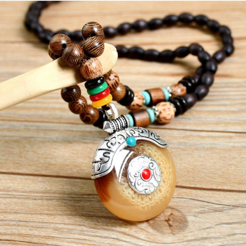 GemChic женские новые винтажные деревянные бусины янтарный кулон длинное ожерелье классическая этническая мода день рождения рождественский подарок на ювелирные изделия