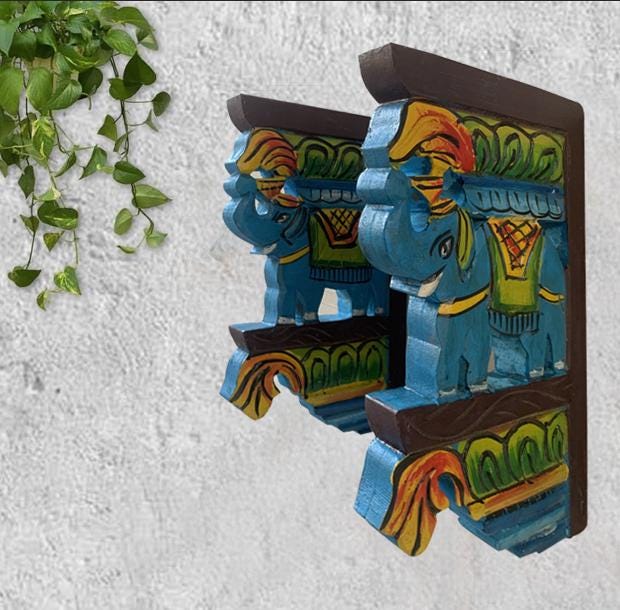 Hand Carved Wooden Elephant Wall Panel: Indian Folk Art Decor