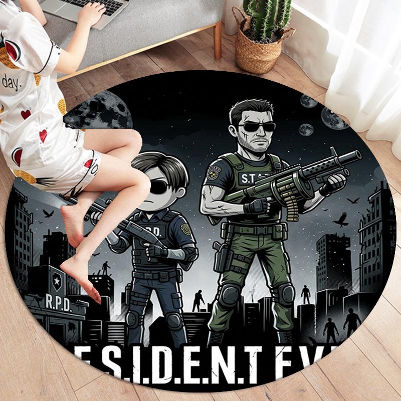 Resident Evil Round Area Rug Carpet Rug For Living Room Bedroom Sofa Playroom Decor Nonslip Floor Mat