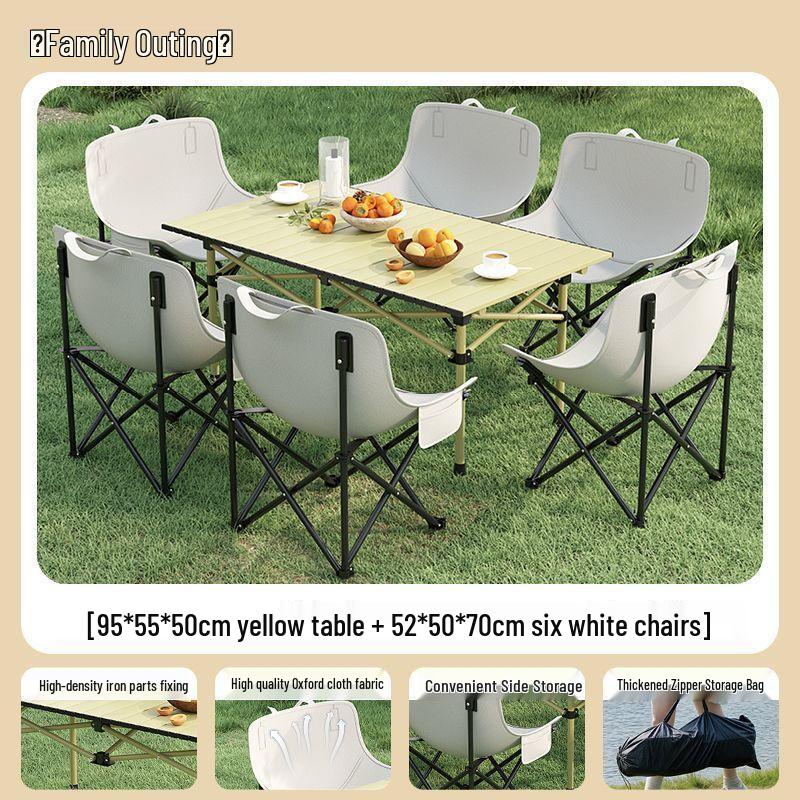 High-Back Portable Moon Chair and Folding Table Set for Camping and Picnic