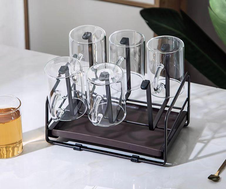 Подставка для сушки металлических чашек с поддоном для слива, органайзер для кружек и чашек, металлическая сушилка с 6 крючками для дома