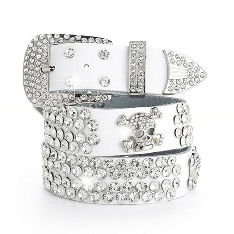 Винтажные ремни со стразами и черепом для женщин, широкий ремень с пряжкой для женщин, высококачественный ремень из коровьей кожи, женский джинсовый пояс