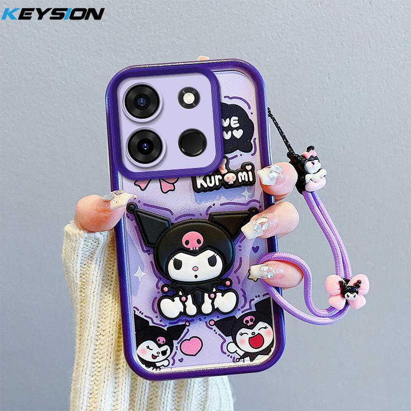 KEYSION Shockproof Case for TECNO Spark Go 2023 with Lanyard Silicone Cute 3D Cartoon Doll Phone Cover for TECNO Pop 7 Pro