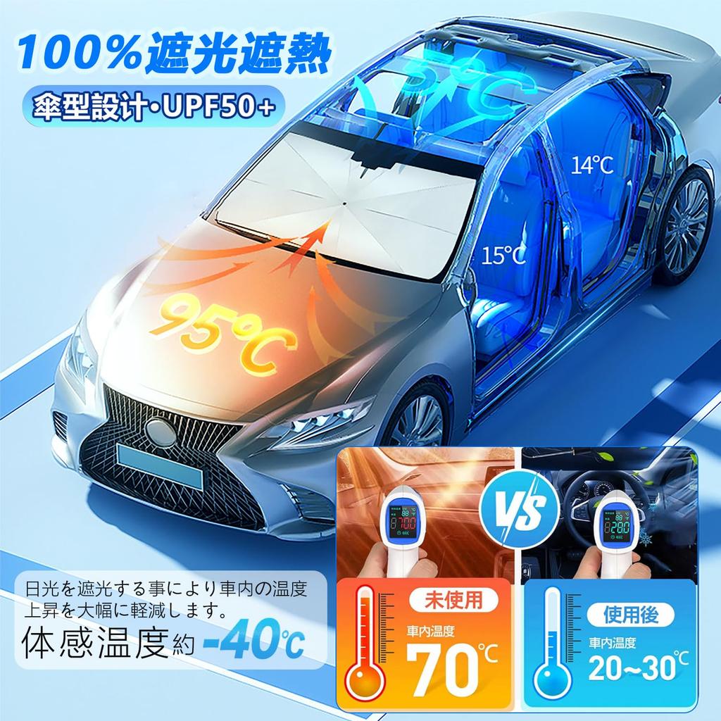 Car Front Sunshade Improved Flexible Center Rod and Ten Reinforced Car Sunshade with Fiberglass Design with Rearview Mirror Light Heat UV Car Front