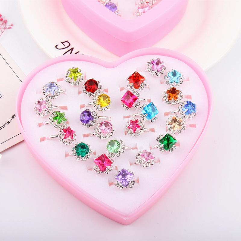 24Pcs Children's boxed zirconia ring, simple ring, party accessory ring, ring set
