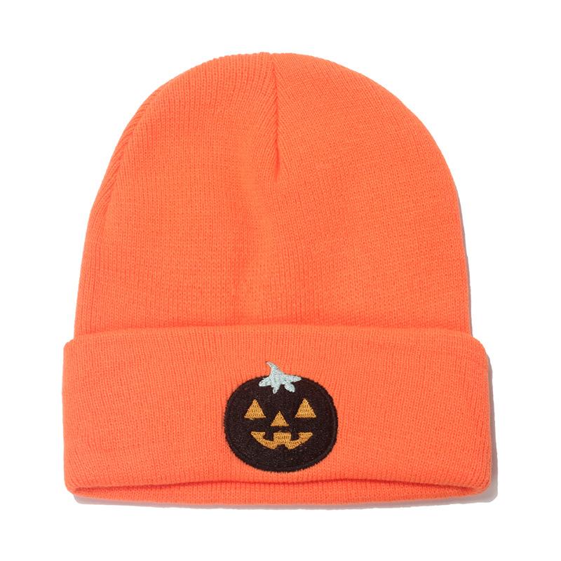 Autumn and Winter Men's and Women's Outdoor Warm Wool Hat Pullover Cold Hat Halloween Pumpkin Skull Embroidery Knitted Hat
