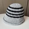 Japanese Striped Retro Knitted Bucket Hat Women'S Warm Wool Hat Versatile Big Brim Showing Face Small Bucket Hat