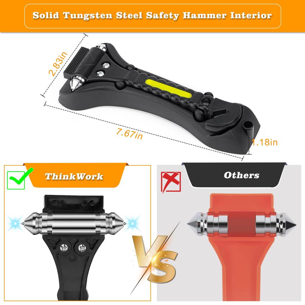 THINKWORK Car Window Breaker, Glass Breaker, Window Glass Breaker Seat Belt Cutter, 2 In