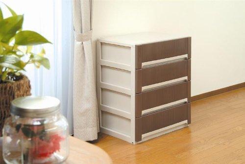 Sanko Plastic Clothes Storage Aura Wide Shallow 4 Tiers W65 X X Brown 421579 D44.7 H79.6cm