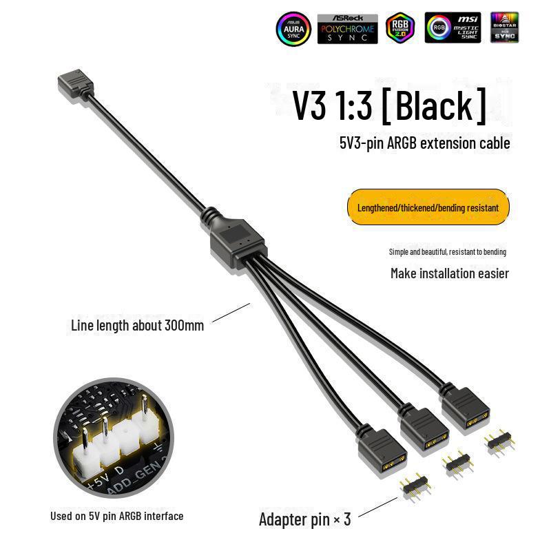 5V Computer Fan Extension Adapter, 3-Pin Motherboard Splitter, 1-to-2/3-to-4 AGB Hub