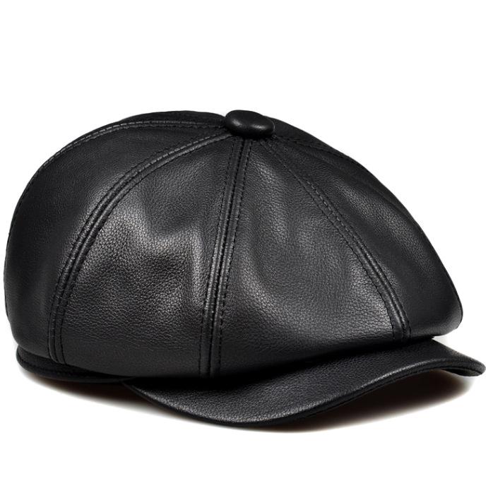 Мужской осенне-зимний берет-восьмиуголка из натуральной кожи - Повседневная восьмиугольная шляпа для мужчин среднего и пожилого возраста