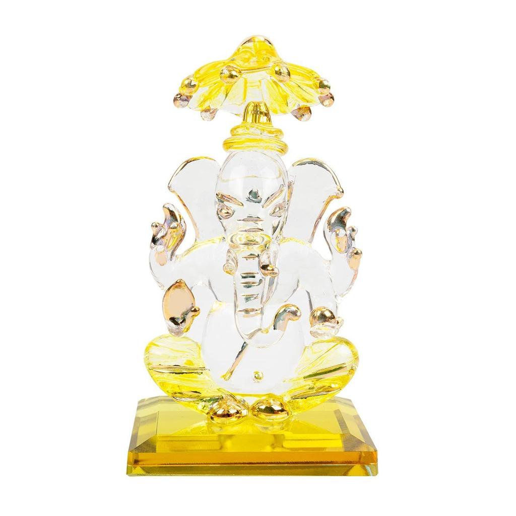 God Ganesh Sitting with Chakra Statue (Murti) Idol Showpiece Handmade of Crystal Glass by for Worship, Decoration