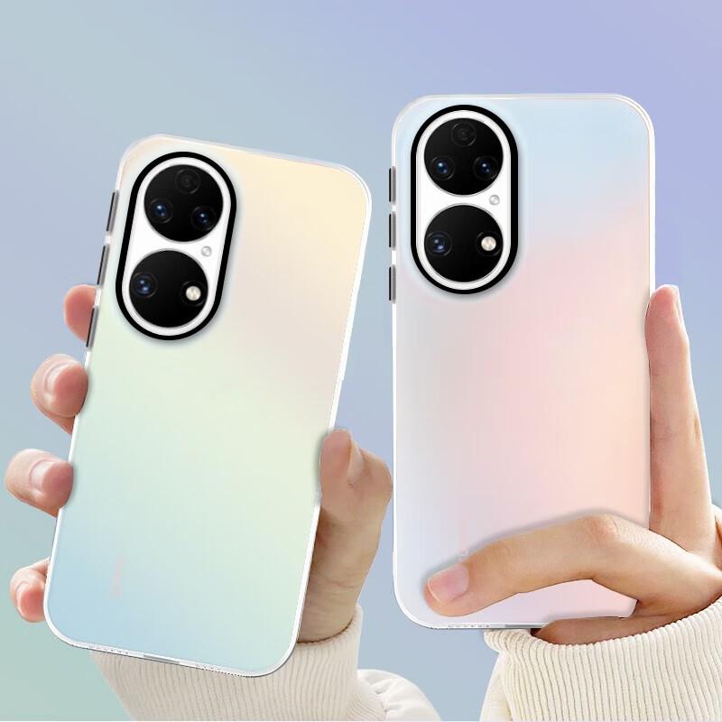 Baozou Phone Case for Huawei P50/P50E, Silicone Soft Edge Simple Anti-Drop Laser Gradient Premium Frosted Hard, Gray